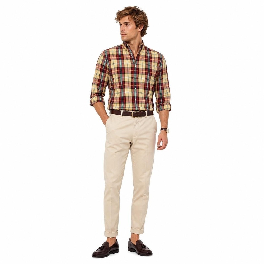 80s Vintage Plaid Button Down Shirt Mens S Red Cream Chaps Ralph Lauren